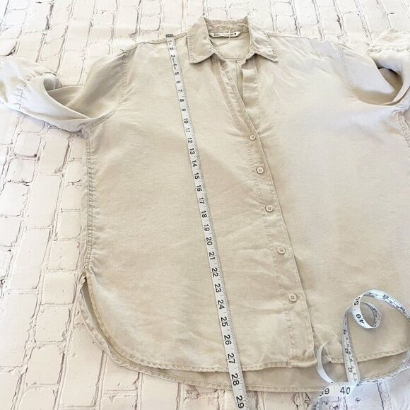 Zara V Neck Button Front Collared in Mid Mink Shirt Top Small - Picture 6 of 8